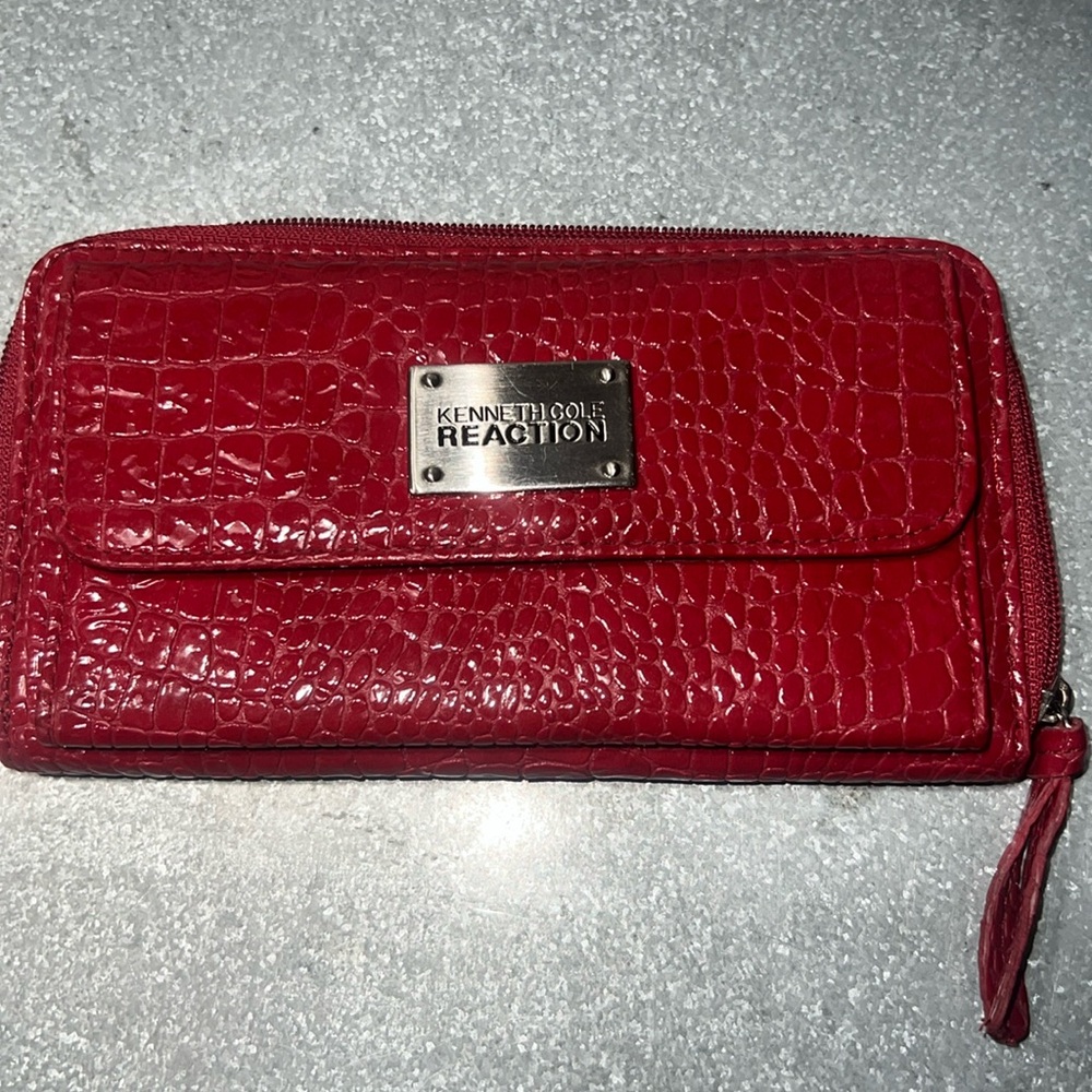 Kenneth Cole Reaction red faux zip around wallet